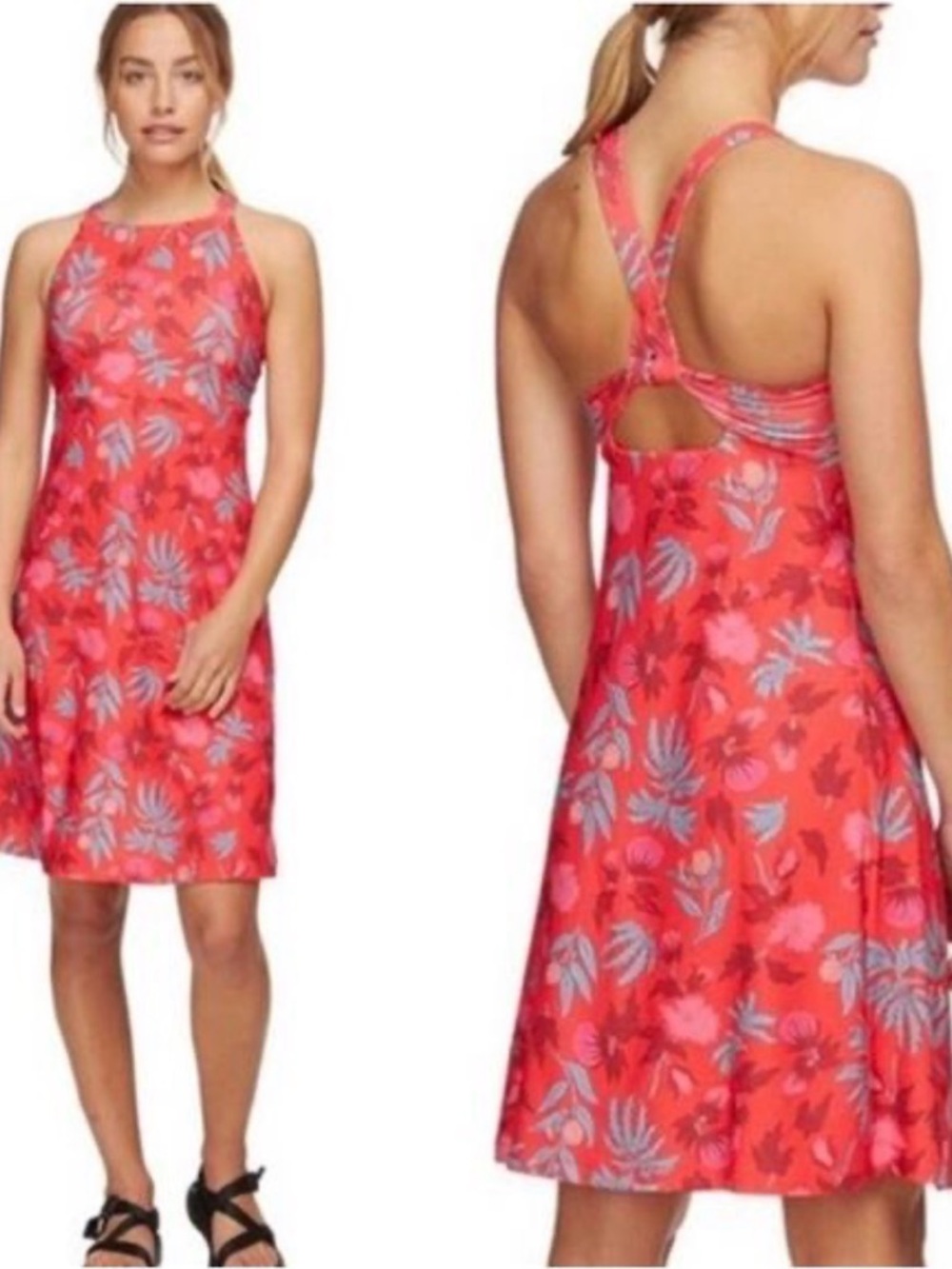 Patagonia Magnolia Dress Catalan  Coral Floral Halter Performance Dress Sz S